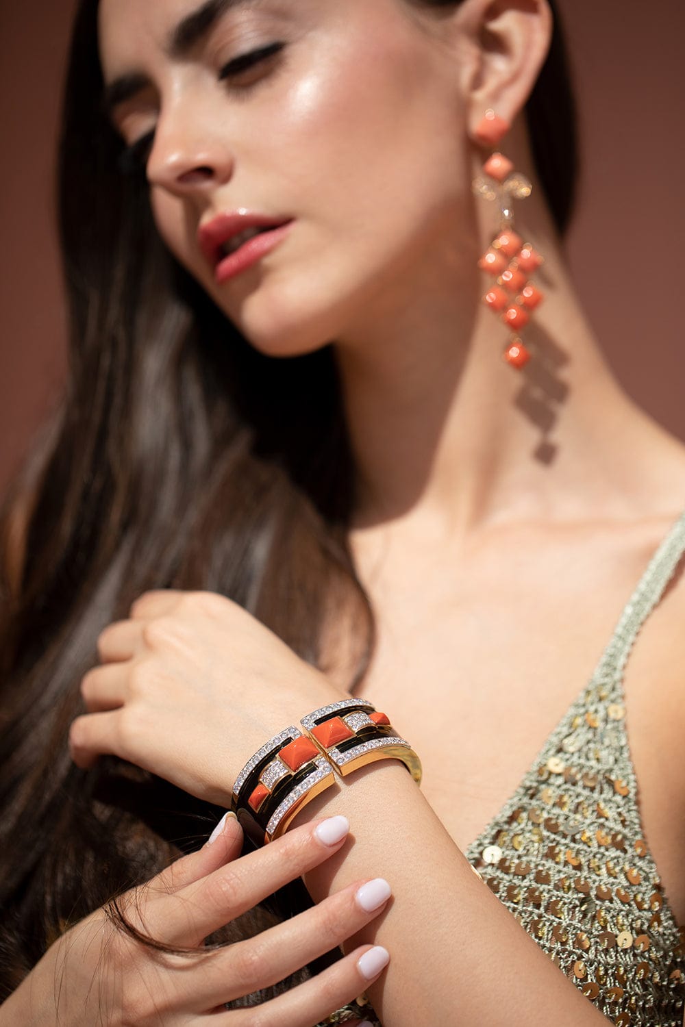 DAVID WEBB-Coral Bastille Cuff-YELLOW GOLD