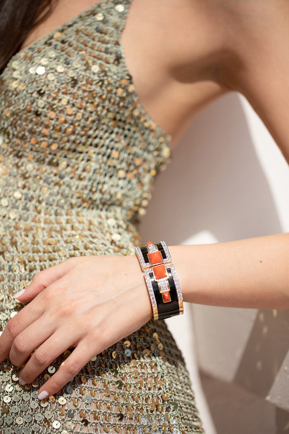 DAVID WEBB-Coral Bastille Cuff-YELLOW GOLD