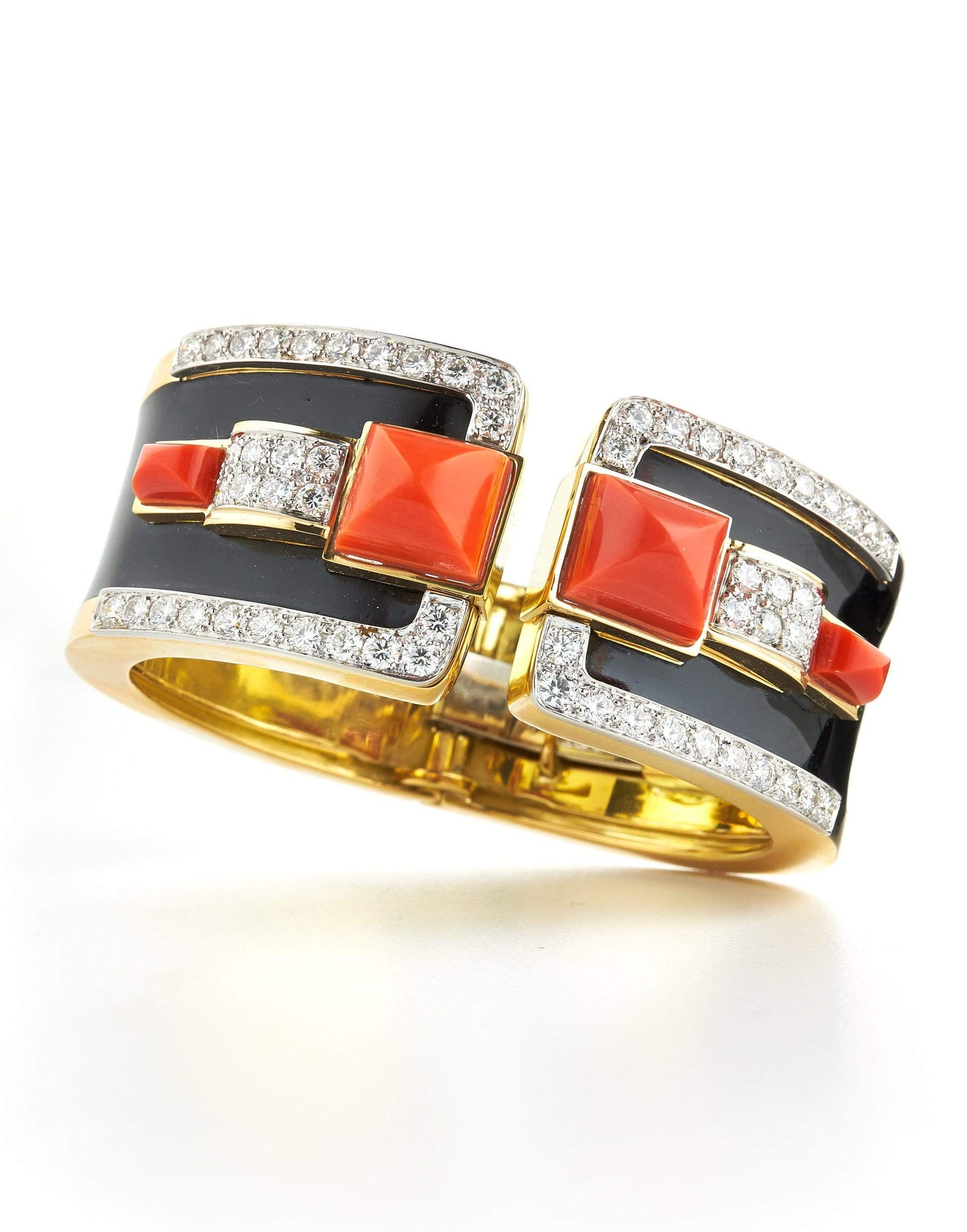 DAVID WEBB-Coral Bastille Cuff-YELLOW GOLD