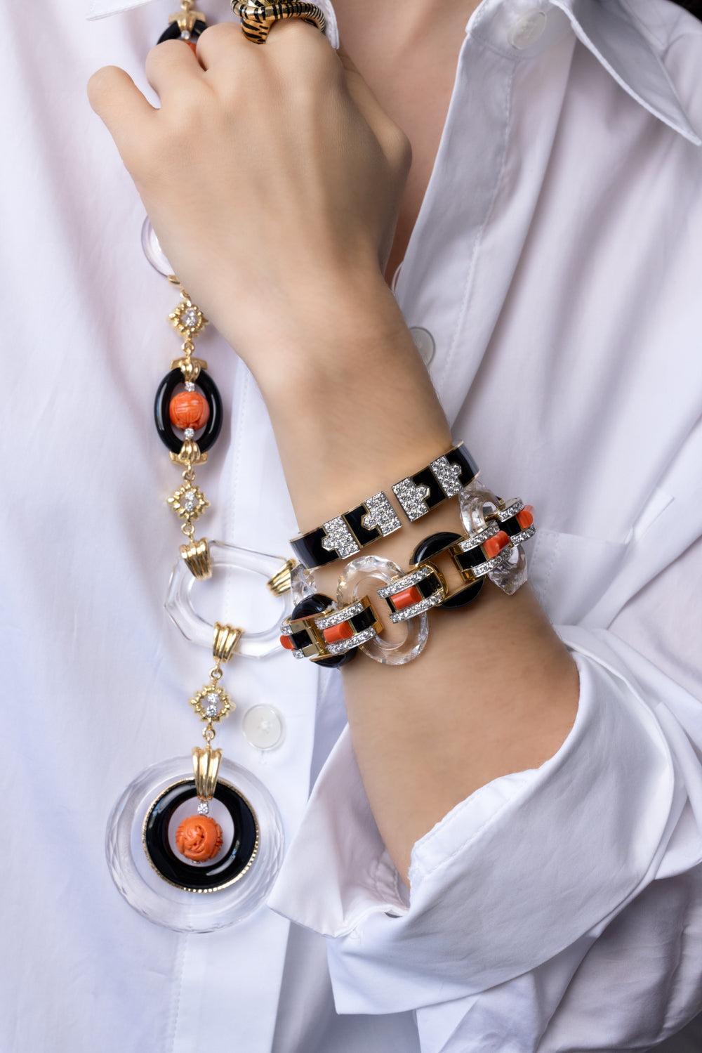 Coral Black Tuxedo Bracelet-YELLOW GOLD-JEWELRYFINE JEWELBRACELET O-DAVID WEBB