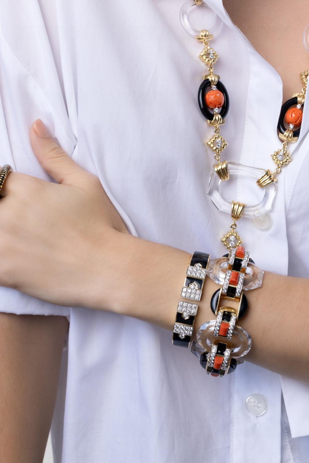 Coral Black Tuxedo Bracelet-YELLOW GOLD-JEWELRYFINE JEWELBRACELET O-DAVID WEBB