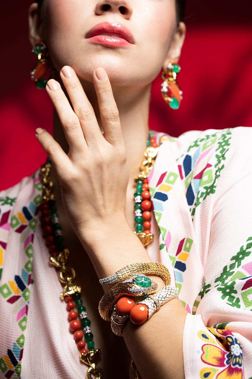 DAVID WEBB-Coral Crossover Bracelet-YELLOW GOLD