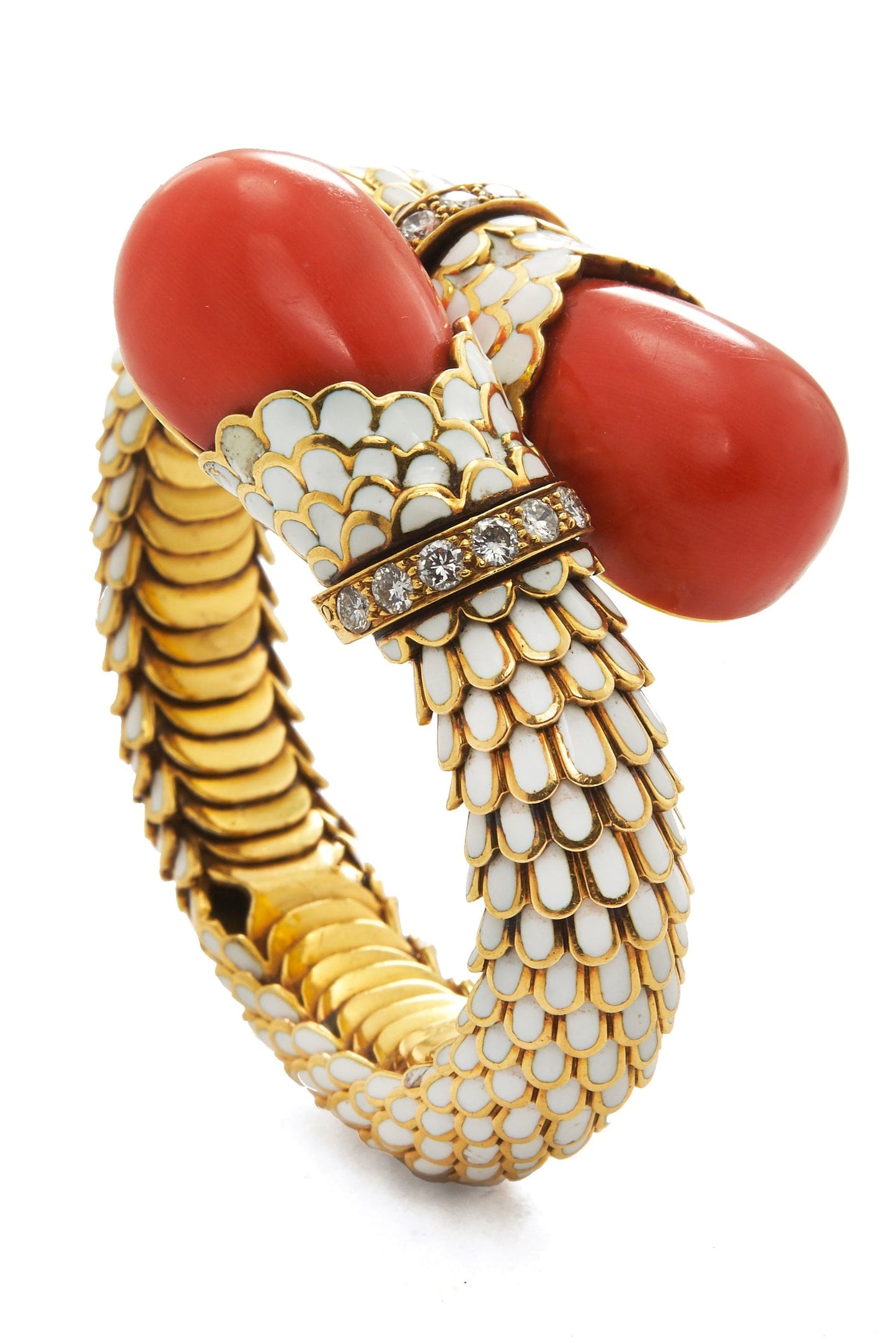 DAVID WEBB-Coral Crossover Bracelet-YELLOW GOLD