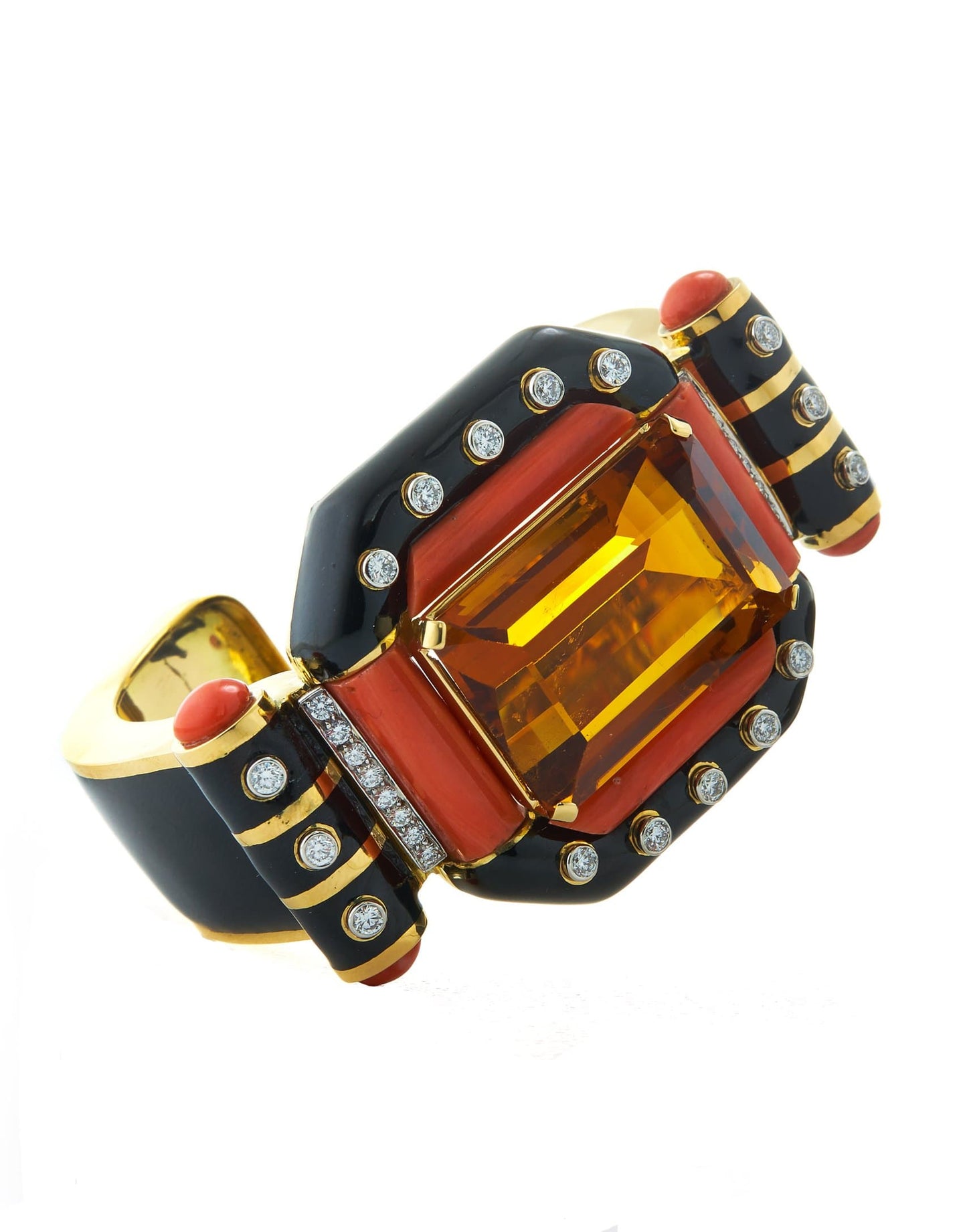 DAVID WEBB-Couture Citrine, Coral and Diamond Cuff-YELLOW GOLD
