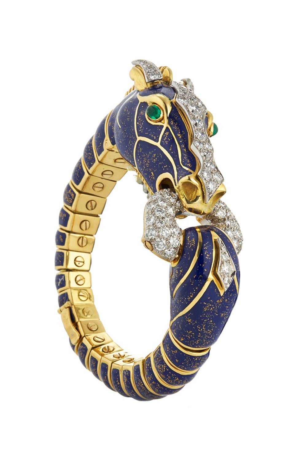 DAVID WEBB-Dappled Blue Horse Bracelet-YELLOW GOLD