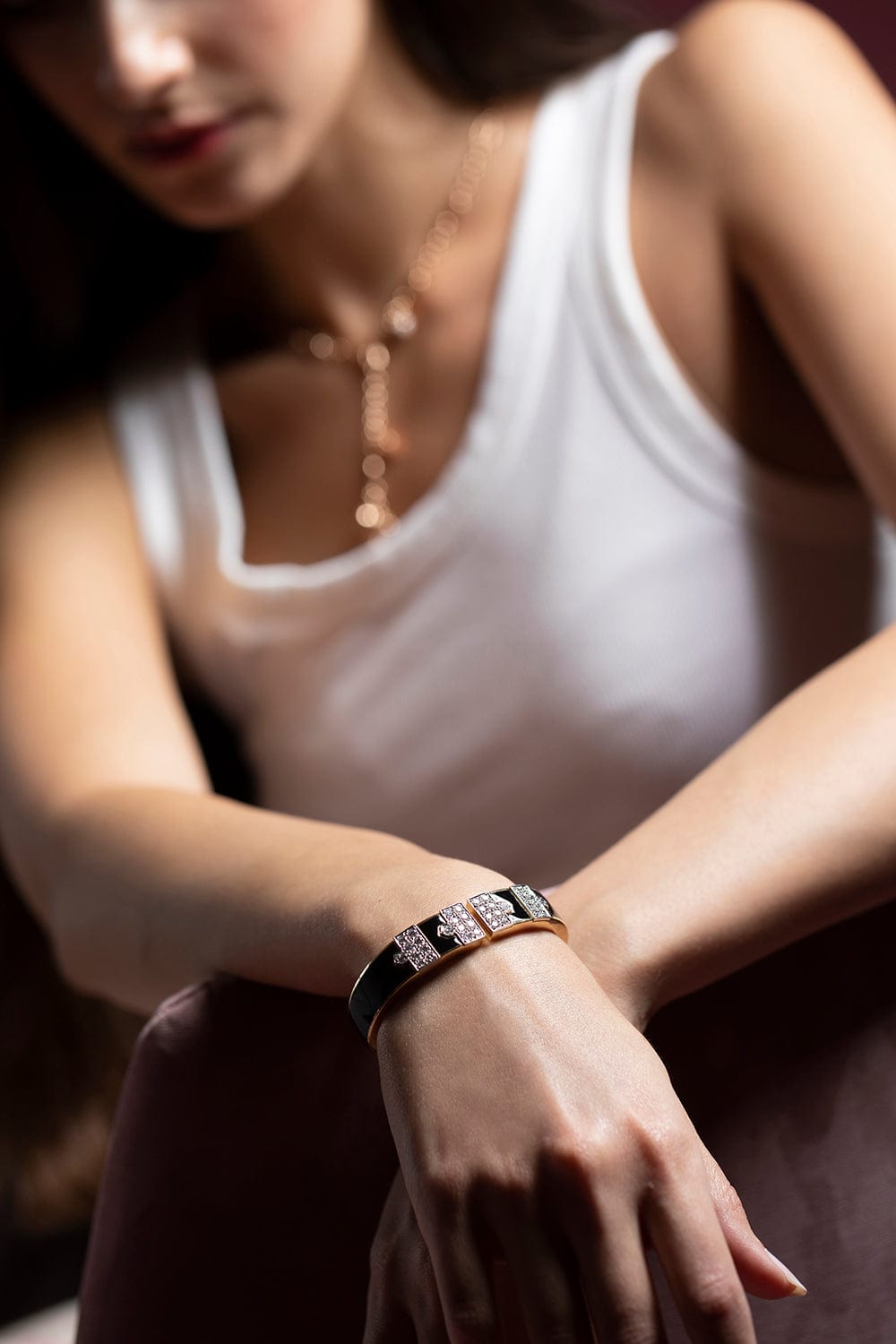 DAVID WEBB-Diamond and Black Enamel Lane Bracelet-YELLOW GOLD