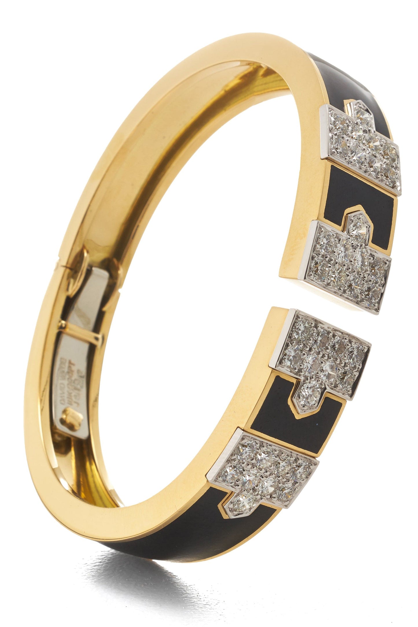 DAVID WEBB-Diamond and Black Enamel Lane Bracelet-YELLOW GOLD