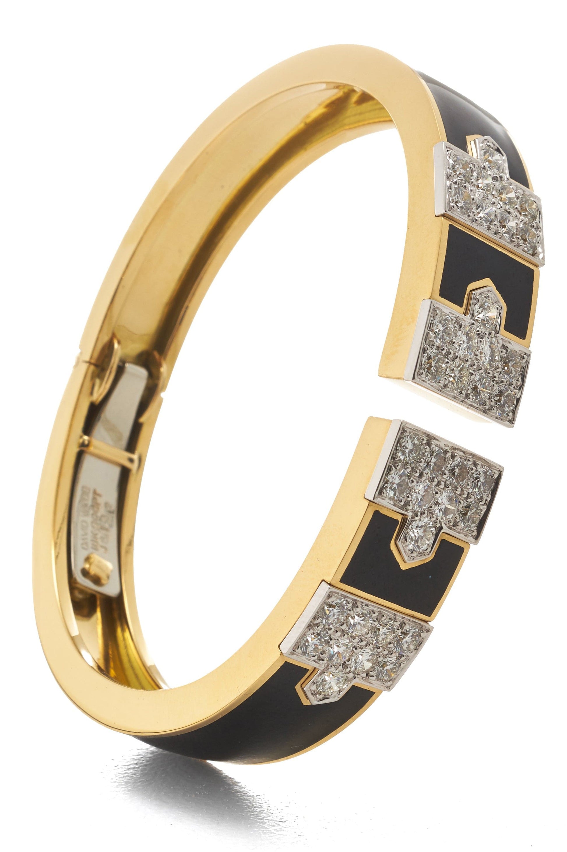 DAVID WEBB-Diamond and Black Enamel Lane Bracelet-YELLOW GOLD
