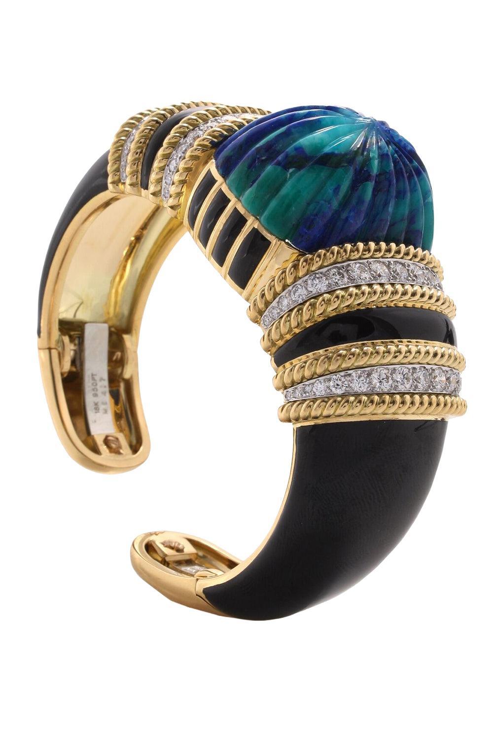  Diamond Azurmalachite Empire Cuff Bracelet-YELLOW GOLD-JEWELRYFINE JEWELBRACELET O-DAVID WEBB 