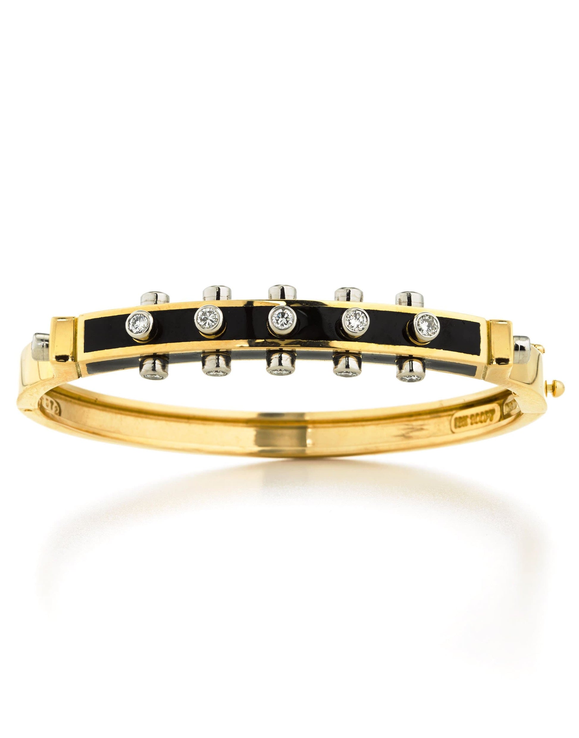 DAVID WEBB-Black Enamel Studlette Bangle-YELLOW GOLD