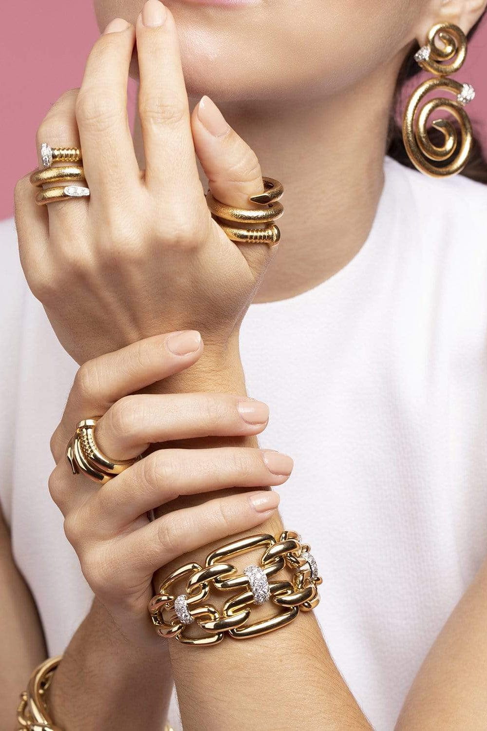 DAVID WEBB-Diamond Chain Link Cuff-YELLOW GOLD
