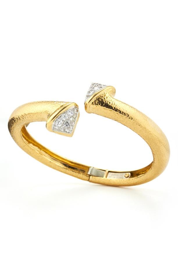 DAVID WEBB-Diamond Crossover Nail Bangle-YELLOW GOLD