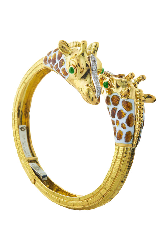 Diamond Emerald White Brown Baby Giraffe Bangle Bracelet