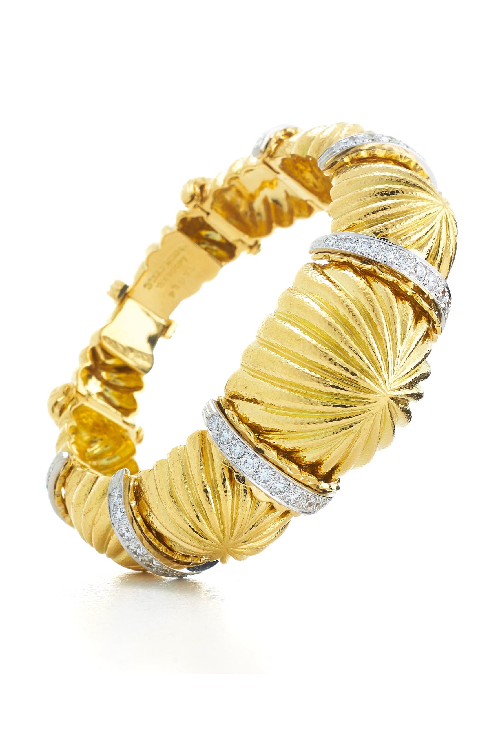 DAVID WEBB-Diamond Fluted Dome Bracelet-YELLOW GOLD