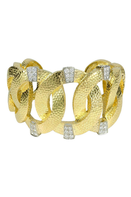 Diamond Hammered Athena Cuff Bracelet-YELLOW GOLD-JEWELRYFINE JEWELBRACELET O-DAVID WEBB
