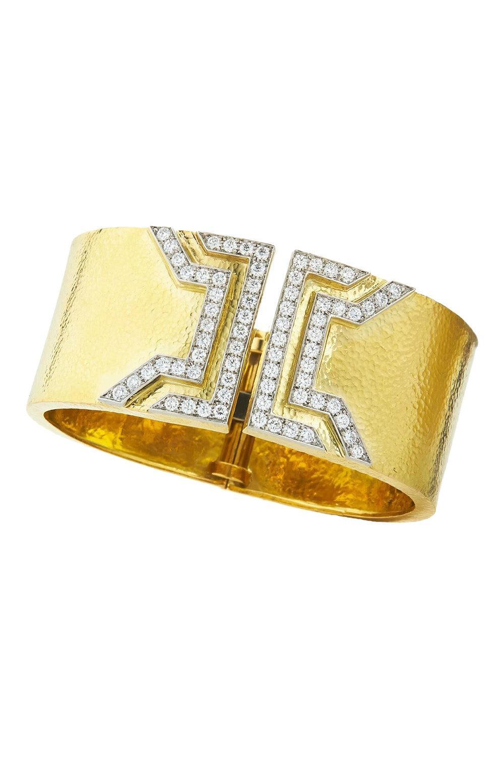 Diamond Hammered Electra Cuff Bracelet-YELLOW GOLD-JEWELRYFINE JEWELBRACELET O-DAVID WEBB