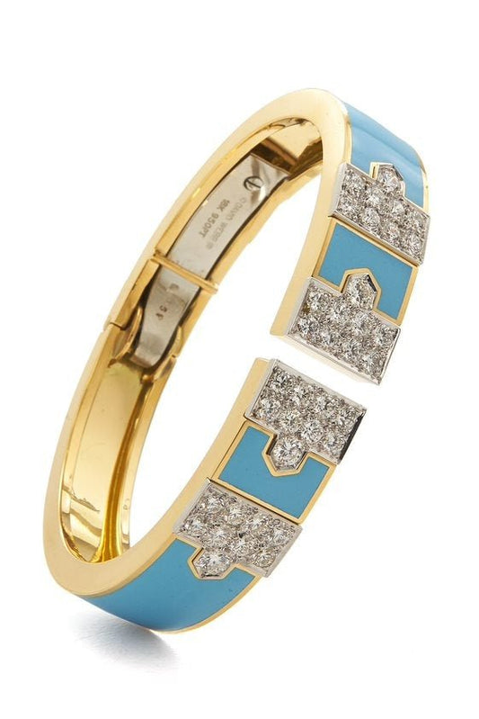 DAVID WEBB-Blue Enamel Lane Bracelet-YELLOW GOLD