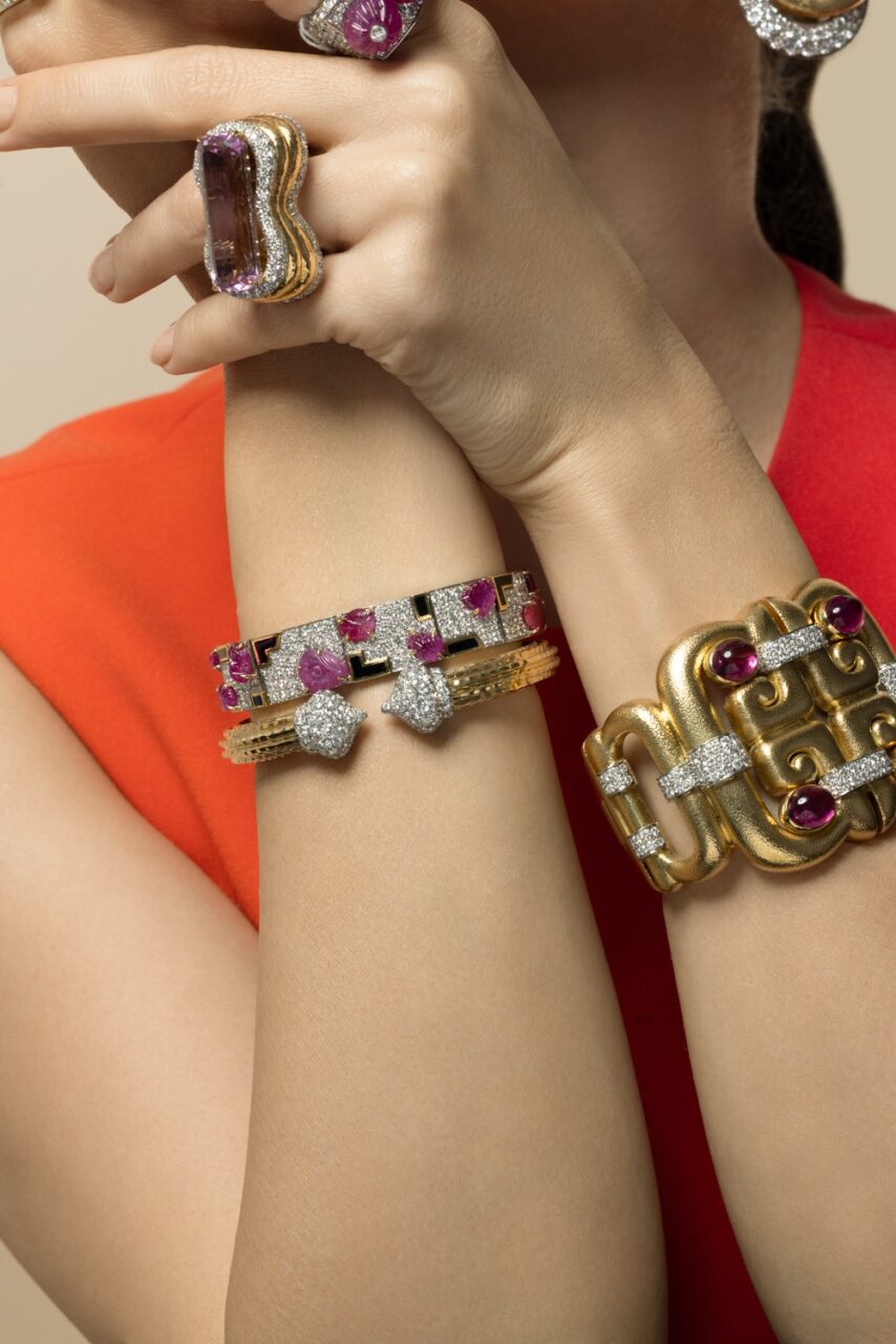 Diamond Sugar Cap Cuff Bracelt-YELLOW GOLD-JEWELRYFINE JEWELBRACELET O-DAVID WEBB
