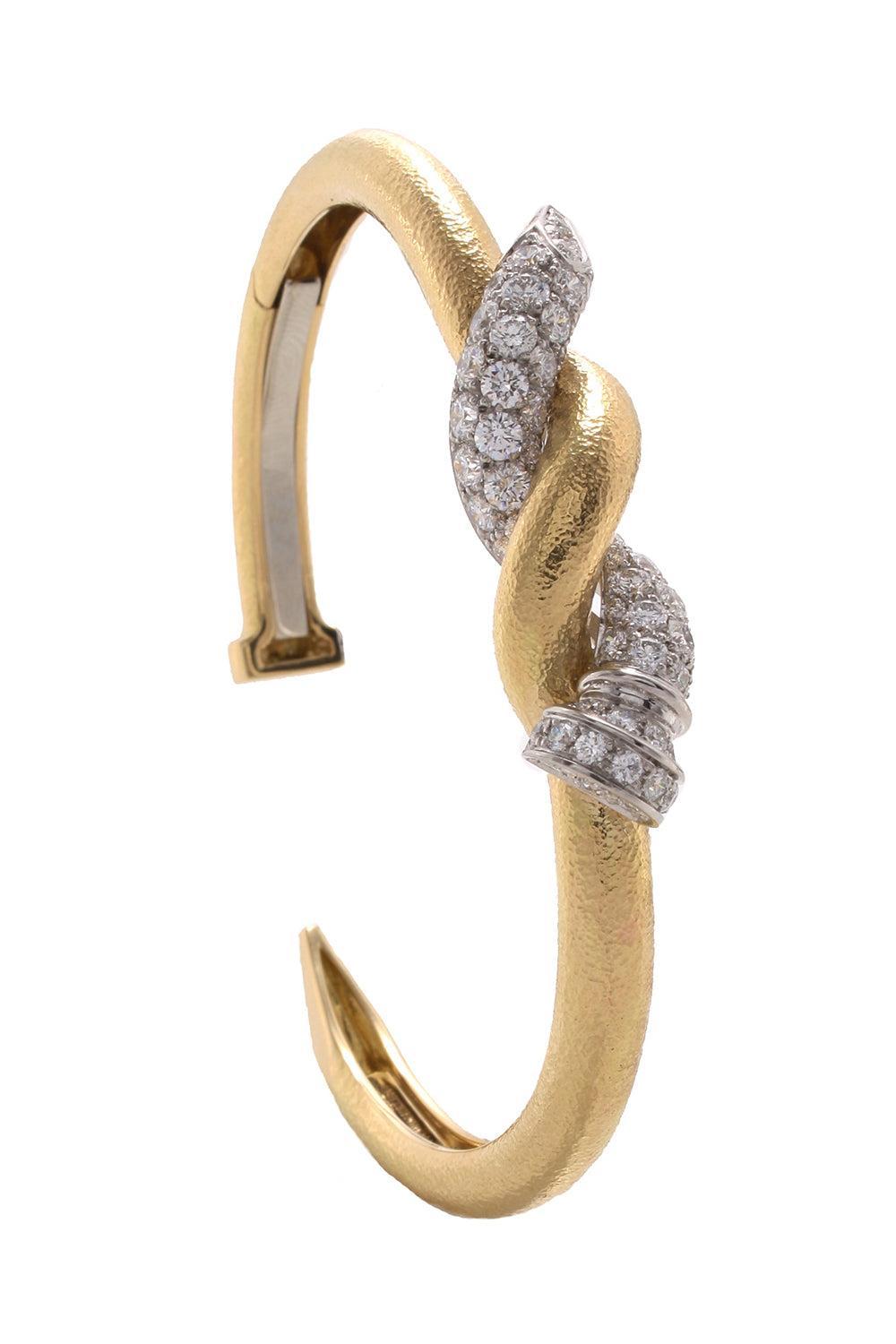 Diamond Two Tone Hammered Nail Cuff Bracelet-YELLOW GOLD-JEWELRYFINE JEWELBRACELET O-DAVID WEBB