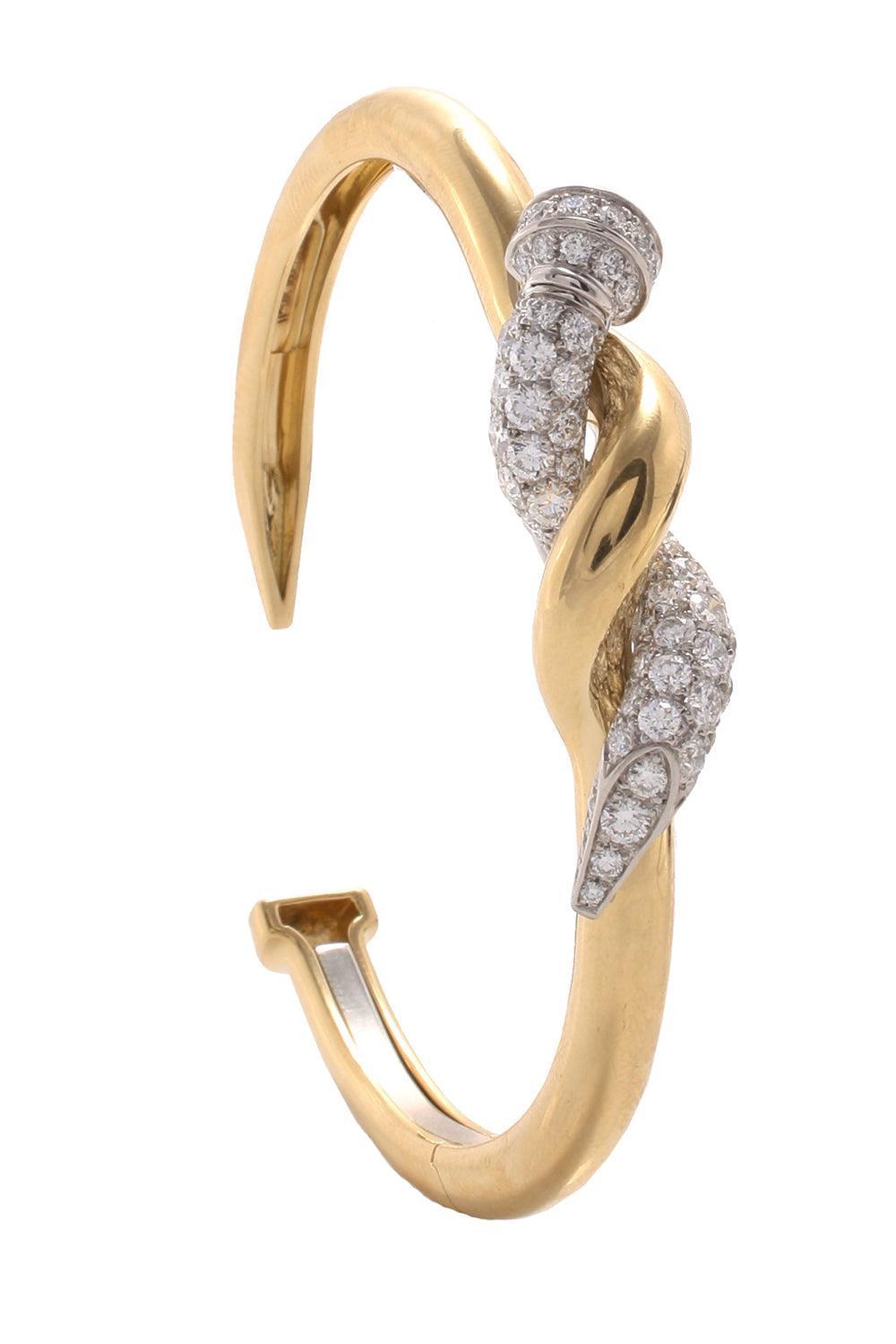 Diamond Two Tone Twisted Nail Cuff Bracelet-YELLOW GOLD-JEWELRYFINE JEWELBRACELET O-DAVID WEBB