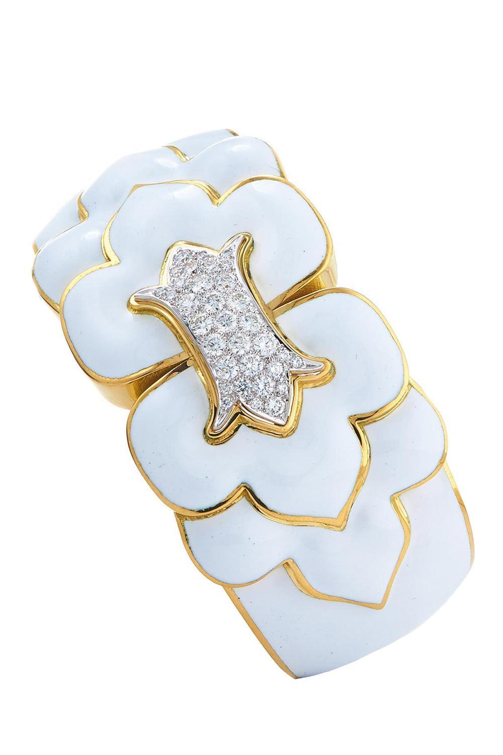 Diamond White Trefoil Cuff Bracelet-YELLOW GOLD-JEWELRYFINE JEWELBRACELET O-DAVID WEBB