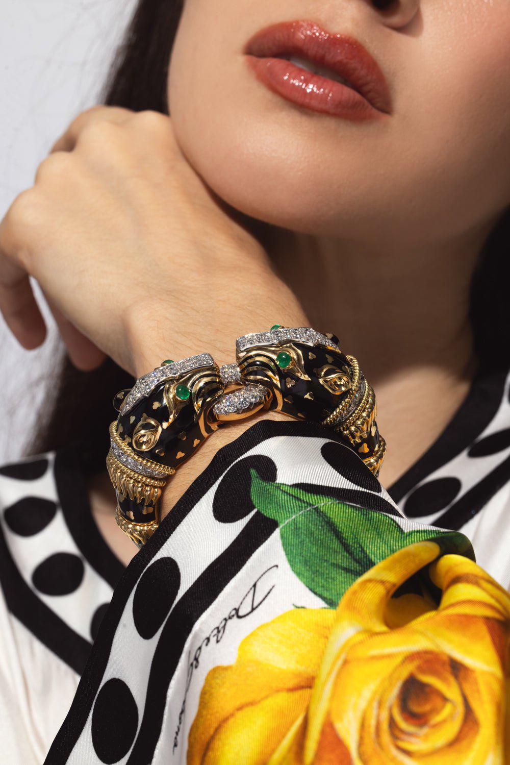 DAVID WEBB-Double Leopard Bracelet-YELLOW GOLD