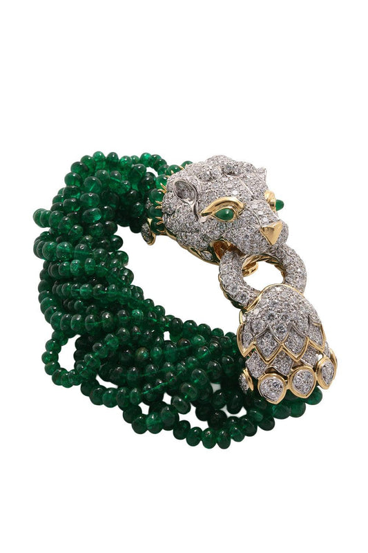 Emerald Diamond Elizabeth Taylor Lion Bracelet-YELLOW GOLD-JEWELRYFINE JEWELBRACELET O-DAVID WEBB