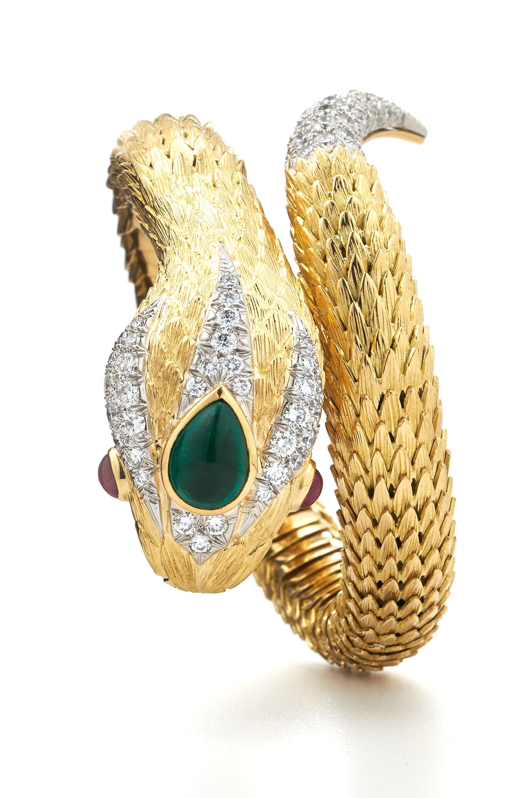 DAVID WEBB-Emerald Snake Charmer Bracelet-YELLOW GOLD