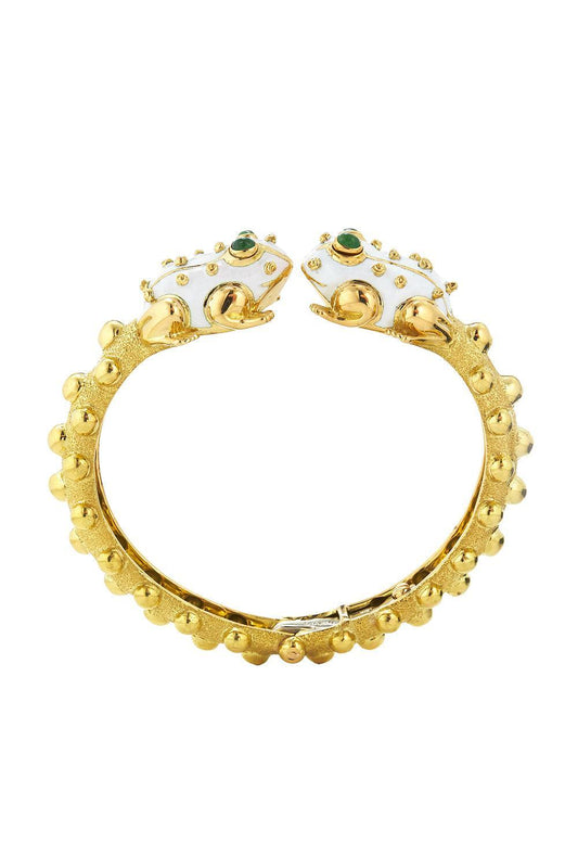 Baby Frog White Bangle Bracelet-YELLOW GOLD-JEWELRYFINE JEWELBRACELET O-DAVID WEBB