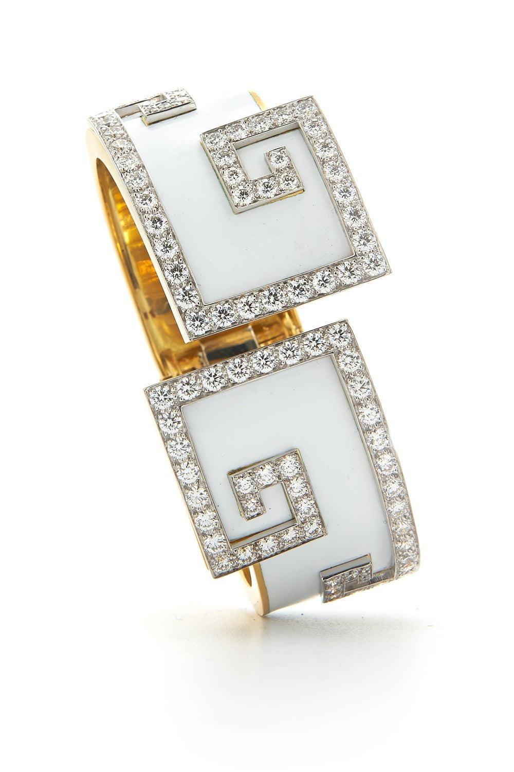DAVID WEBB-Enamel Scroll Cuff Bracelet-YELLOW GOLD