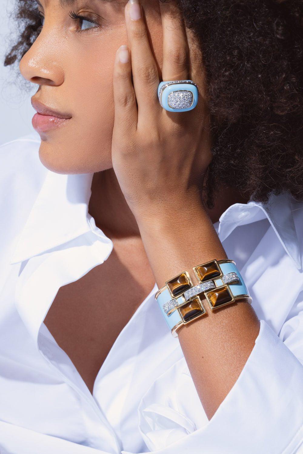 DAVID WEBB-Four Stone Bastille Cuff Bracelet-YELLOW GOLD