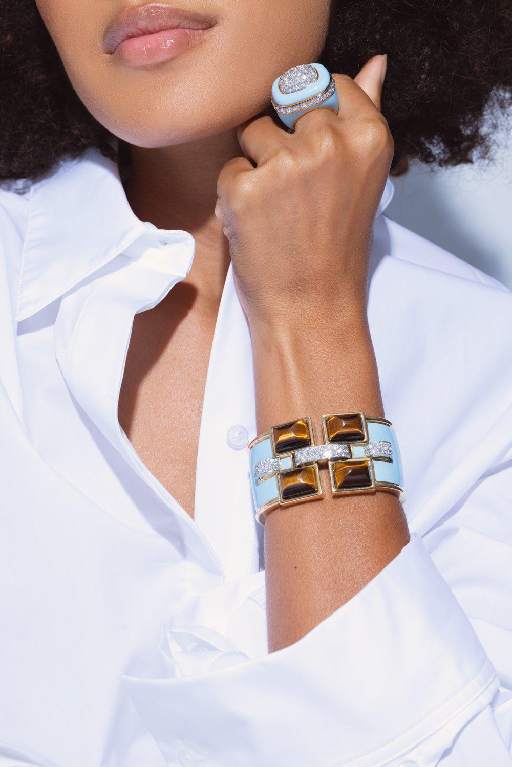 DAVID WEBB-Four Stone Bastille Cuff Bracelet-YELLOW GOLD