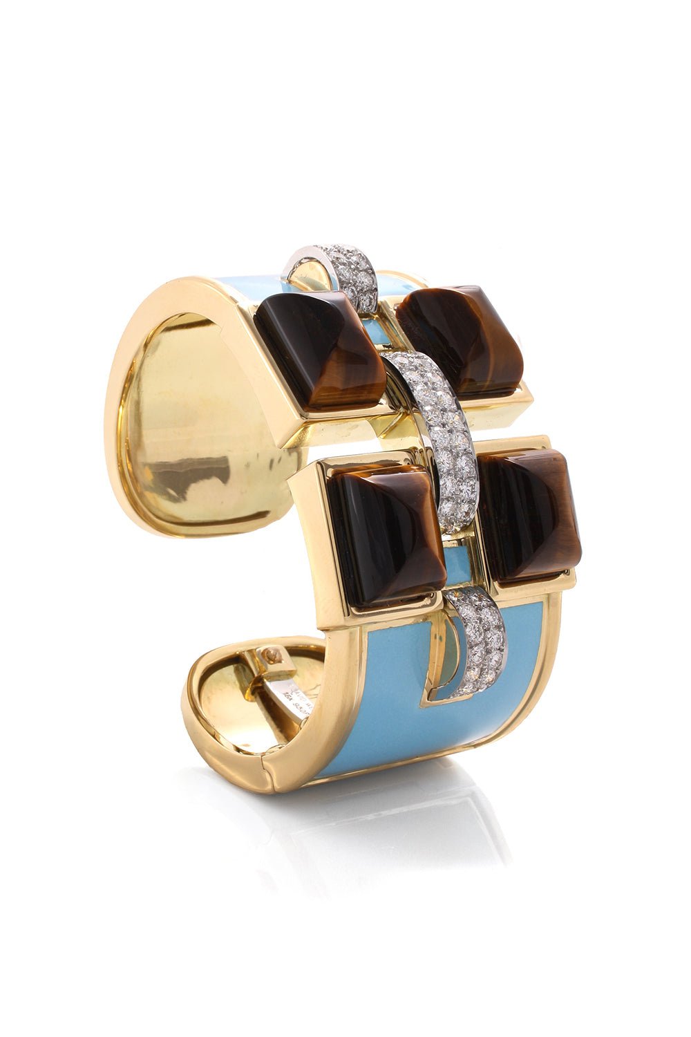 DAVID WEBB-Four Stone Bastille Cuff Bracelet-YELLOW GOLD
