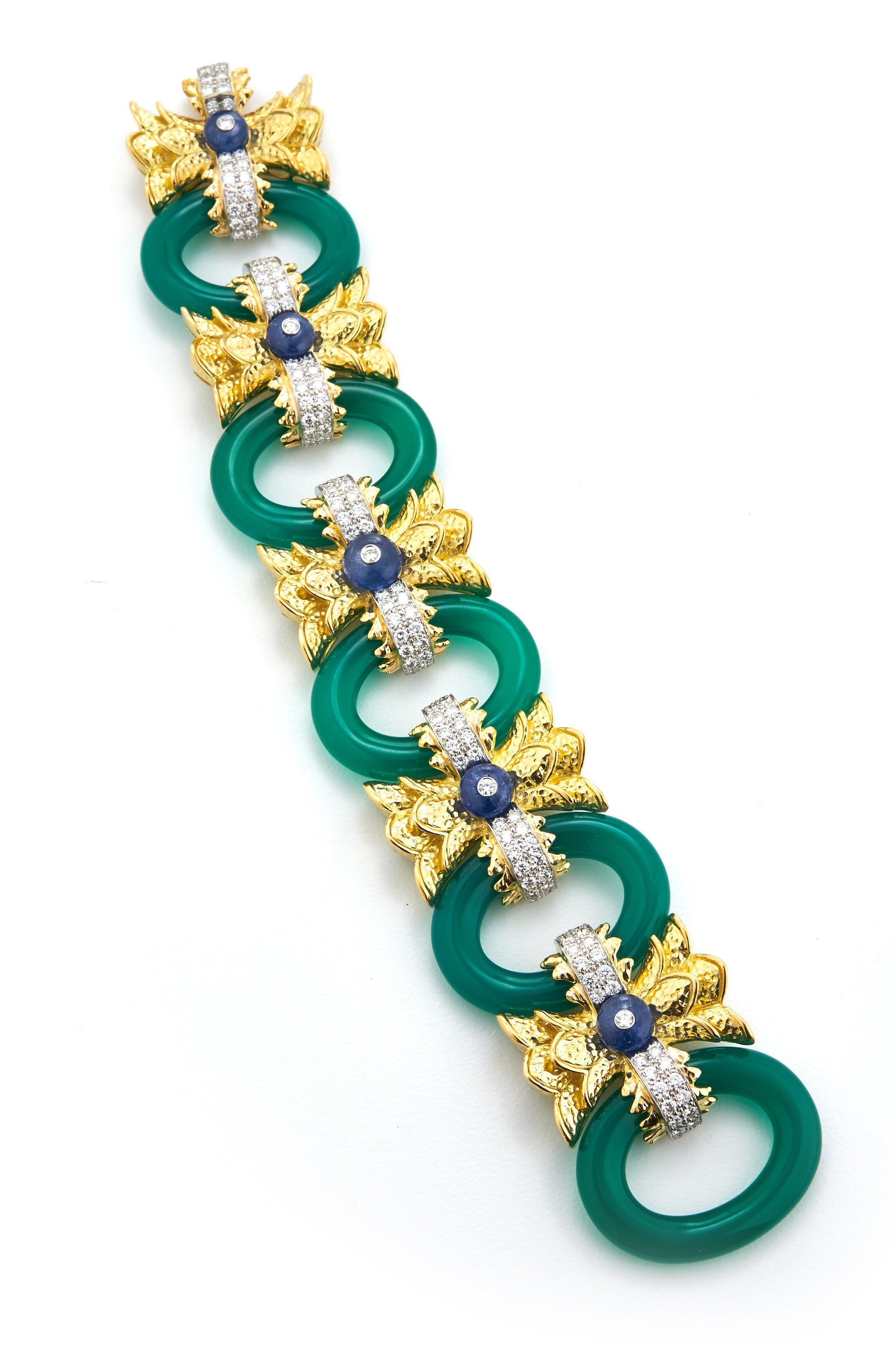 DAVID WEBB-Green Onyx Link Bracelet-YELLOW GOLD