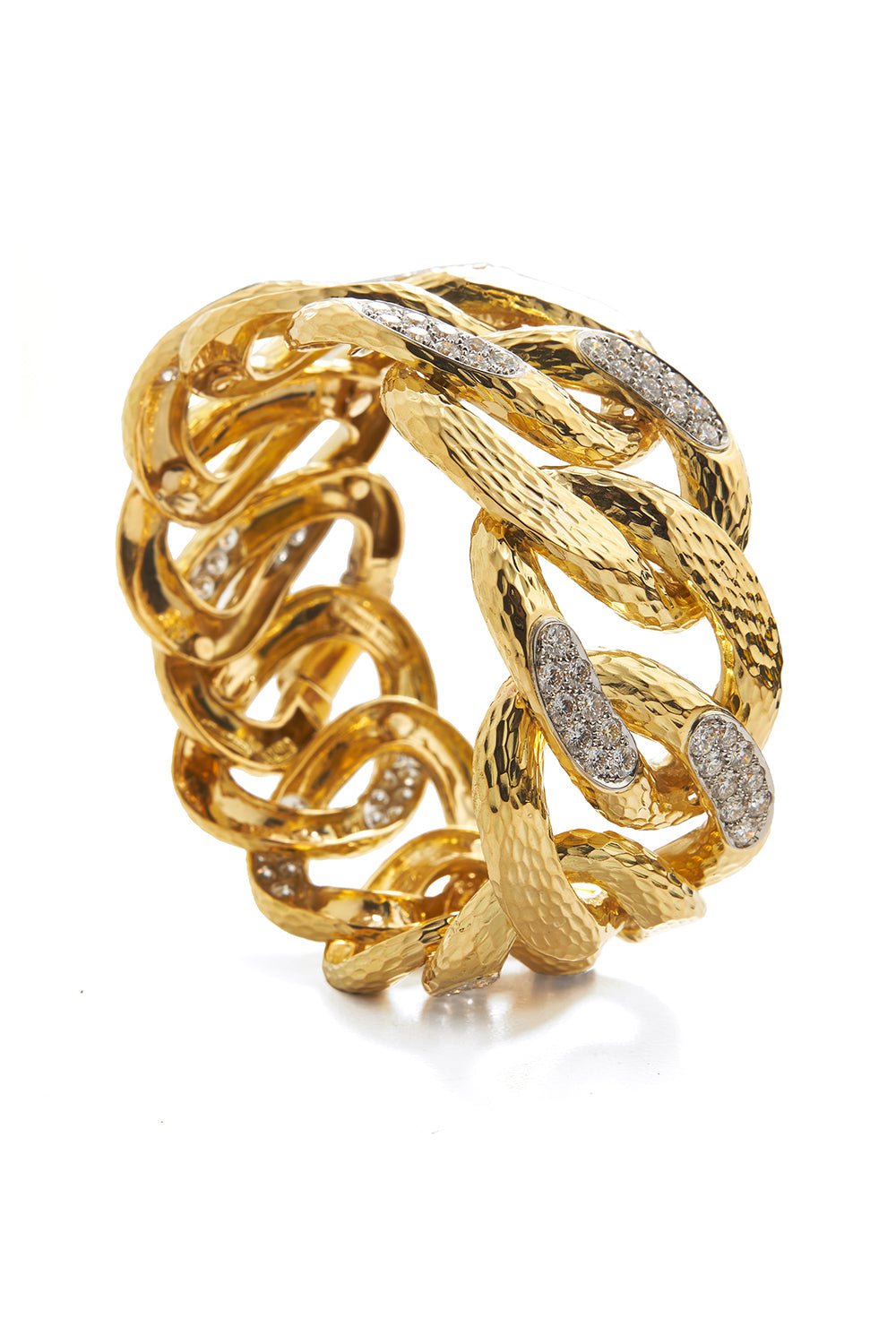 DAVID WEBB-Hammered Diamond Link Bracelet-YELLOW GOLD