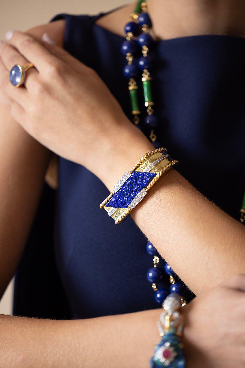 DAVID WEBB-Lapis Cuff-YELLOW GOLD