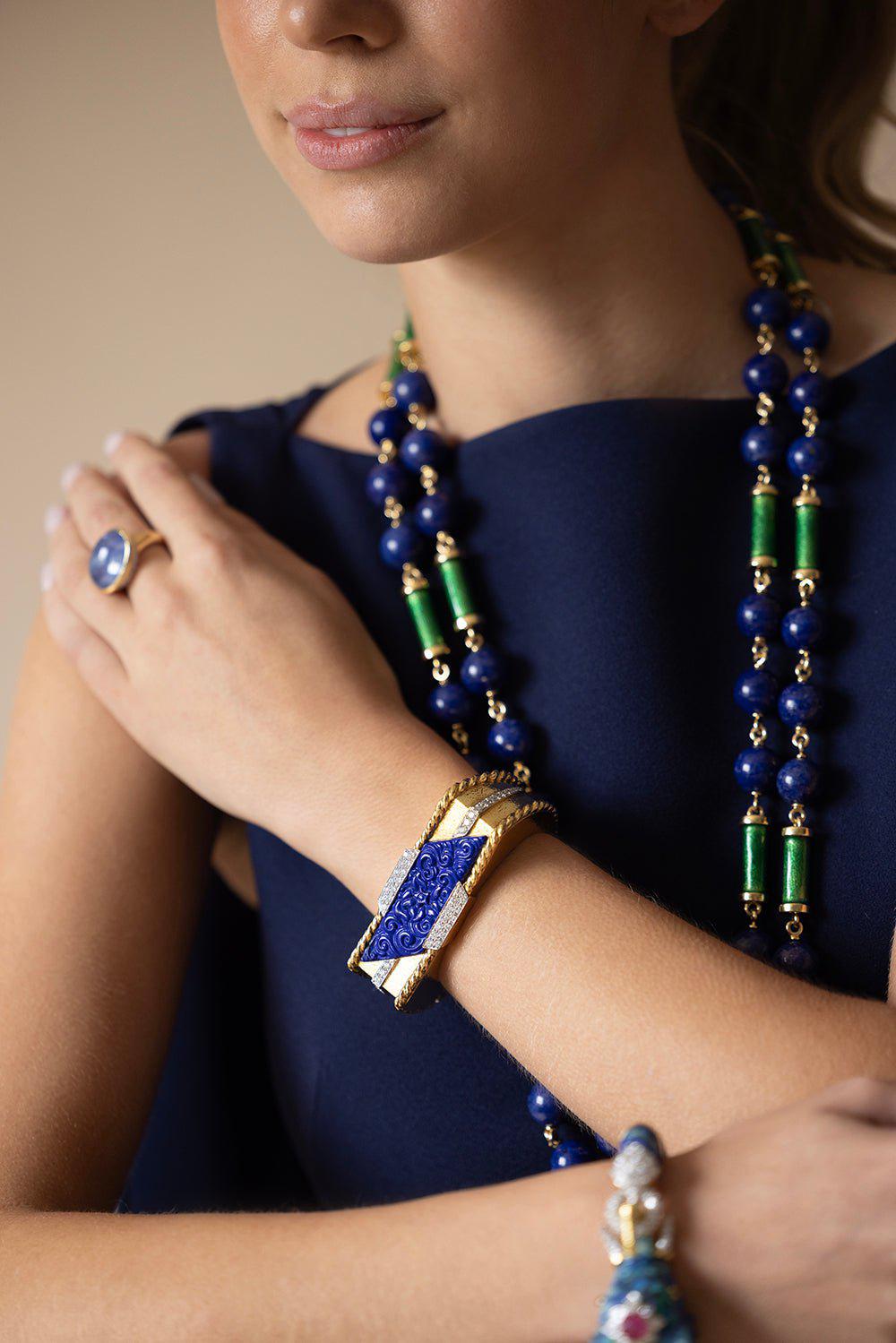 DAVID WEBB-Lapis Cuff-YELLOW GOLD