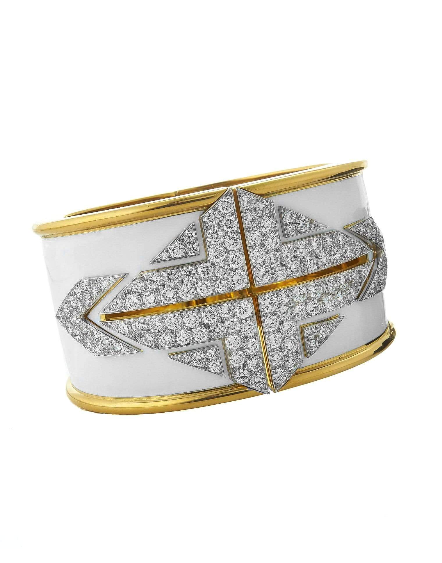 DAVID WEBB-Lux White Enamel Diamond Cuff-YELLOW GOLD