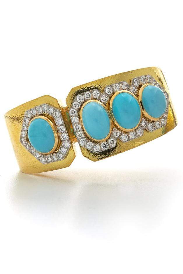 DAVID WEBB-Oval Cabochon Turquoise Bracelet-YELLOW GOLD