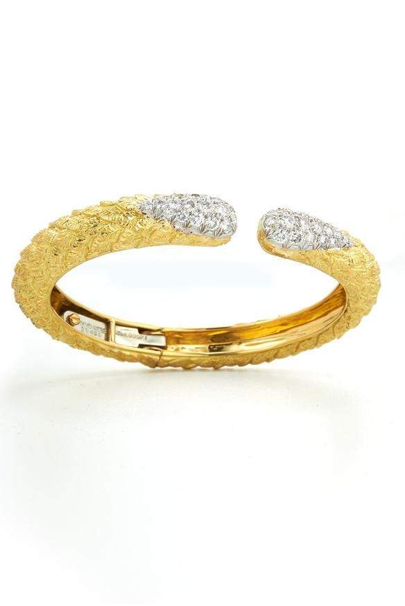 DAVID WEBB-Park Avenue Textured Leaves Bangle-YELLOW GOLD