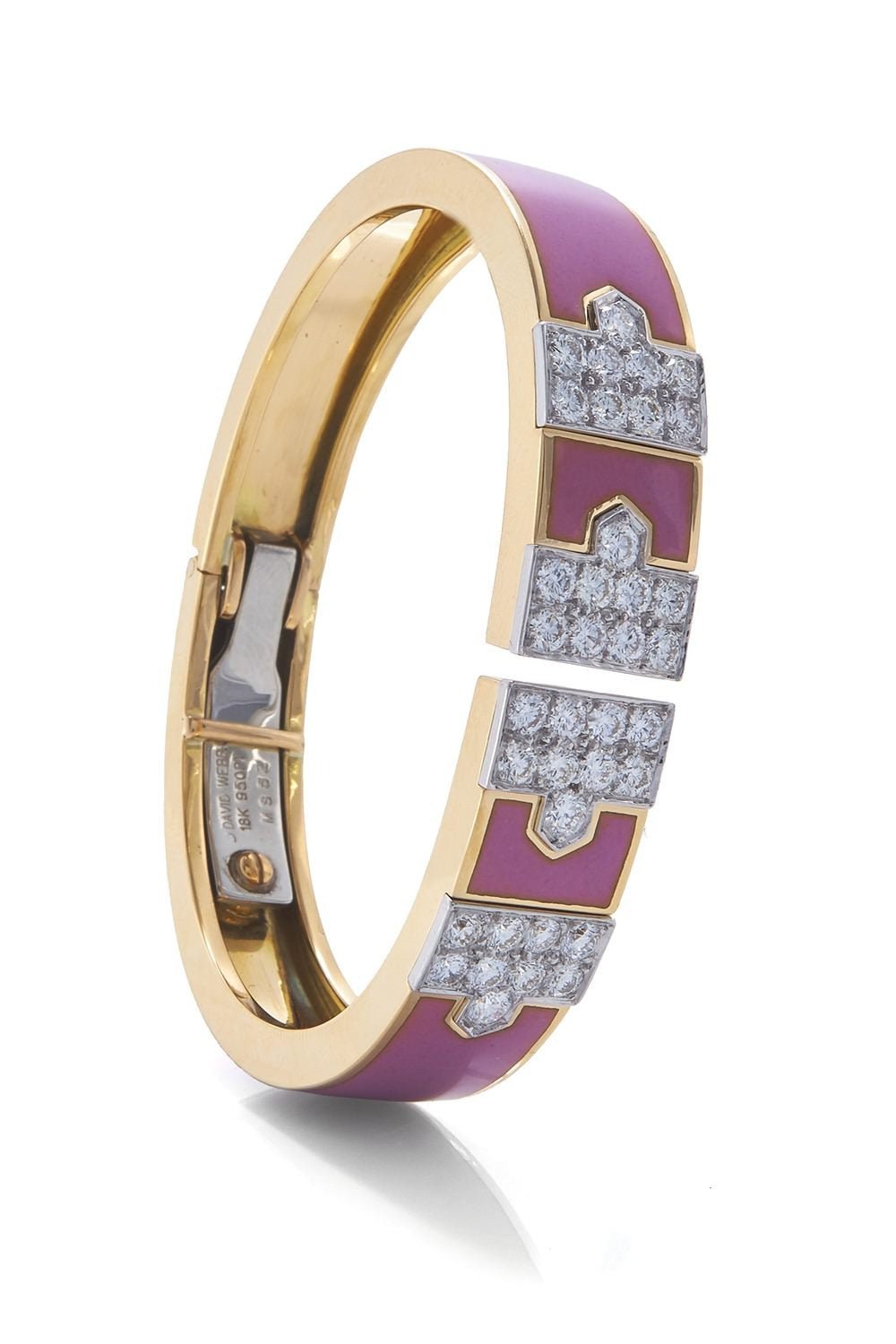 DAVID WEBB-Pink Enamel Lane Bracelet-YELLOW GOLD