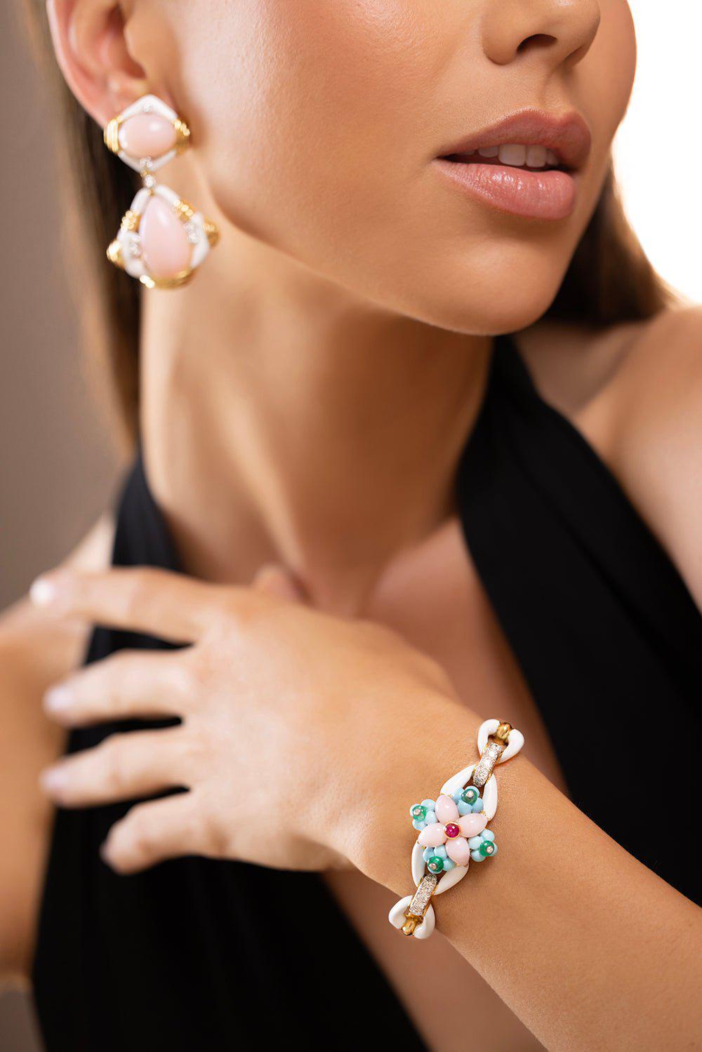 DAVID WEBB-Pink Opal Asheville Bracelet-YELLOW GOLD
