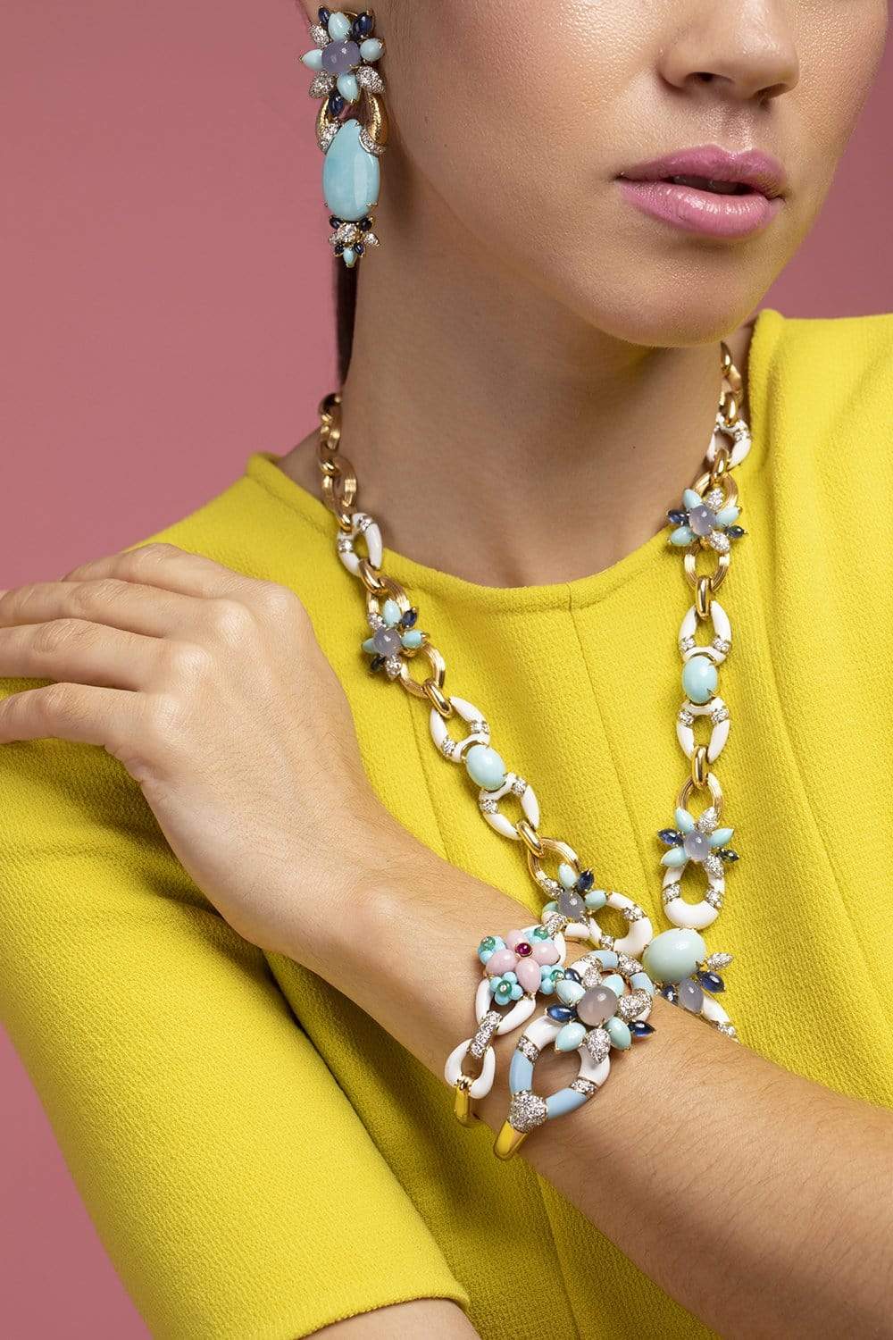 DAVID WEBB-Pink Opal Asheville Bracelet-YELLOW GOLD