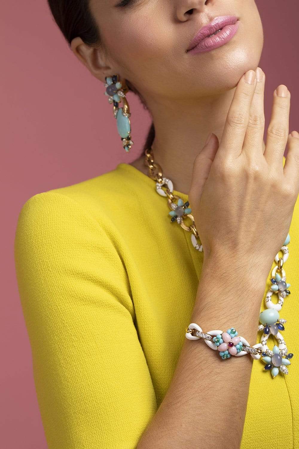 DAVID WEBB-Pink Opal Asheville Bracelet-YELLOW GOLD