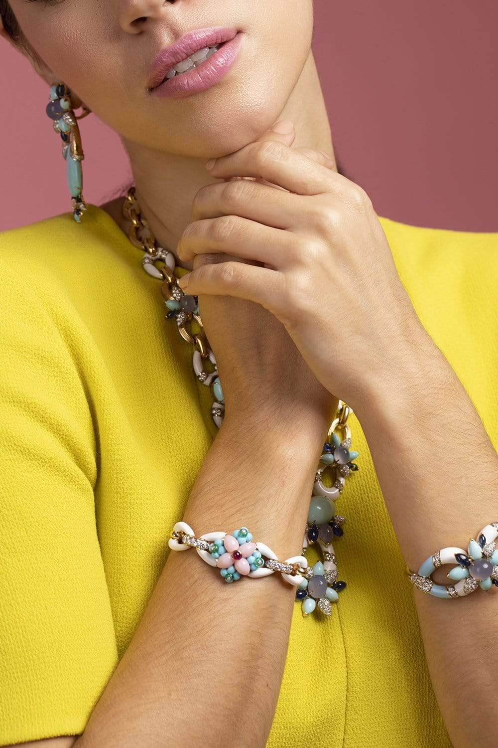 DAVID WEBB-Pink Opal Asheville Bracelet-YELLOW GOLD