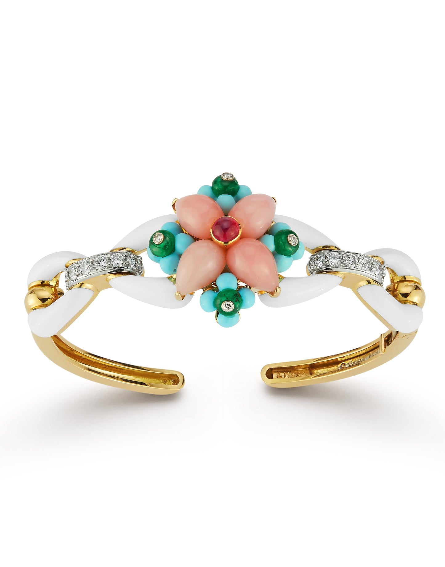 DAVID WEBB-Pink Opal Asheville Bracelet-YELLOW GOLD