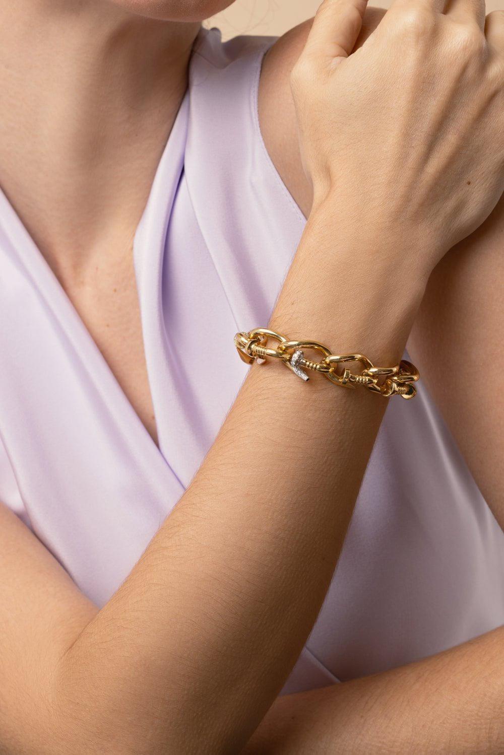 DAVID WEBB-Polished Diamond Nail Link Bracelet-YELLOW GOLD