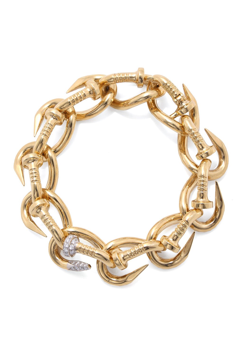 DAVID WEBB-Polished Diamond Nail Link Bracelet-YELLOW GOLD