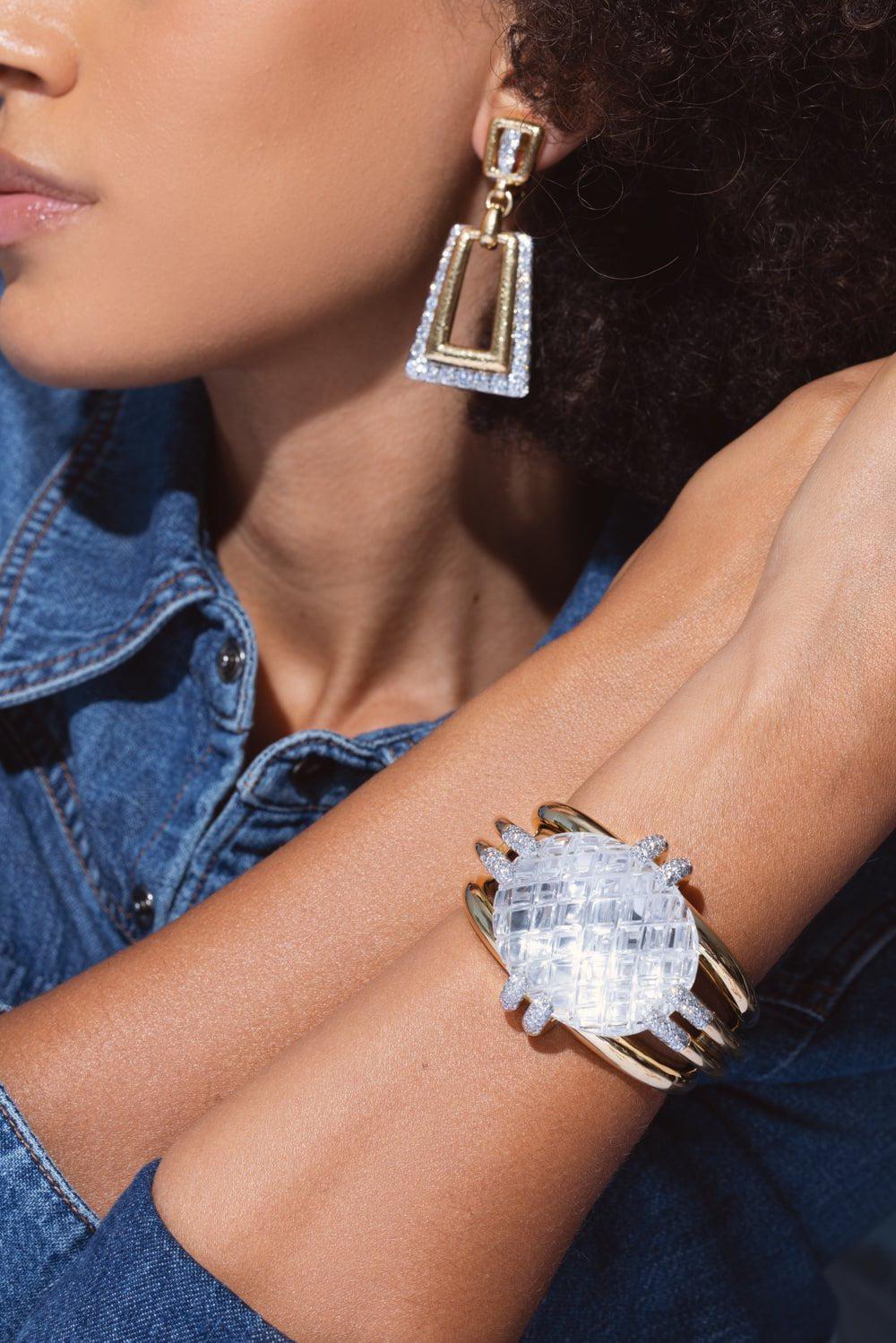 Rock Crystal Notre Dame Cuff Bracelet-YELLOW GOLD-JEWELRYFINE JEWELBRACELET O-DAVID WEBB