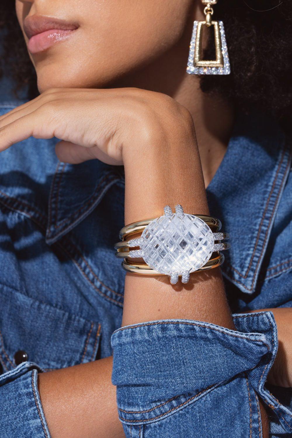 Rock Crystal Notre Dame Cuff Bracelet-YELLOW GOLD-JEWELRYFINE JEWELBRACELET O-DAVID WEBB